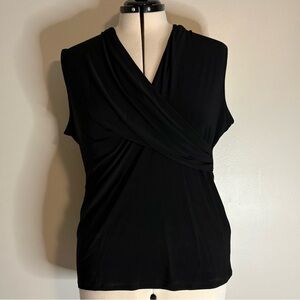 DKNY Black Sleeveless Wrap Blouse